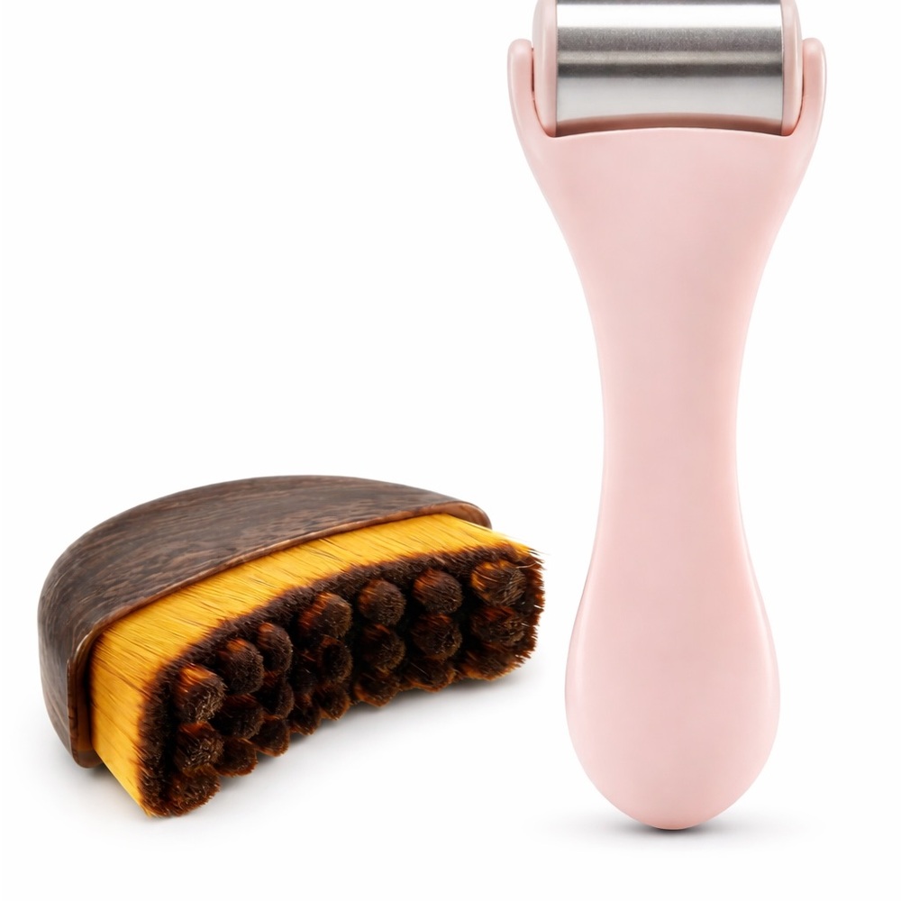 Facial Sculpting Set – Stainless Steel Ice Roller + Lymphatic Drainage Brush